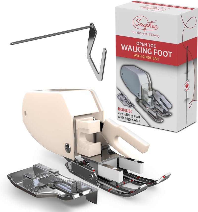 Sewphee Open Toe Walking Foot with Guide – Compatible with Brother Sewing Machine, 7mm Low Shank Attachment, Bonus 1/4 Inch Quilting Foot - Image 1